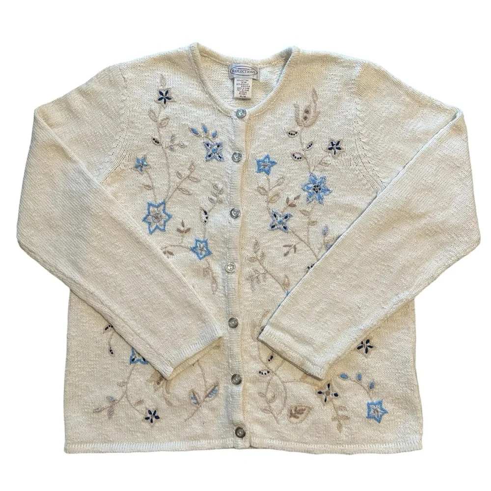 Vintage Northern Reflections Cream Embroidered Floral Button Cardigan Medium - Picture 11 of 11